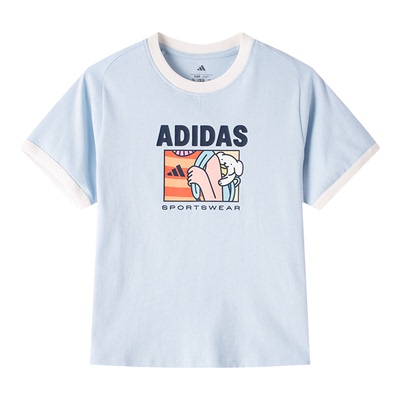 adidas阿迪达斯2026夏女运动短袖休闲舒适印花圆领半袖T恤 KC8602