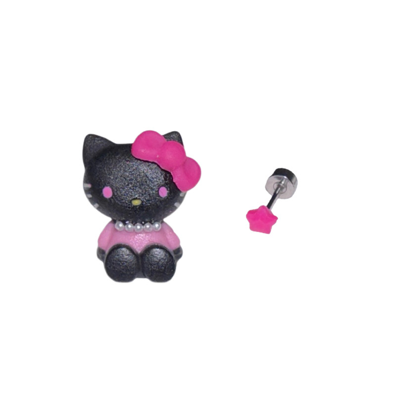 Hello黑妞｜自制可爱少女黑玫系立体Kitty猫钛钢耳骨钉耳环DARKXX