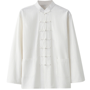 春秋季新款唐装男女款复古中国风青年中式男装长袖棉麻上衣居士服