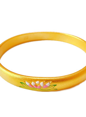 首饰手镯黄金色荷花项链素圈