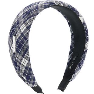 兰诺蓝色格纹宽边发箍女款2026新款高级感日常外戴高颅顶头箍头饰