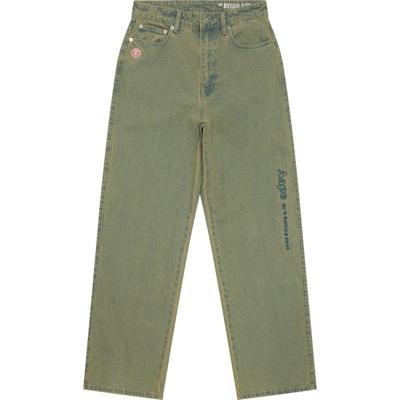 Aape刺绣水洗做旧直筒牛仔长裤