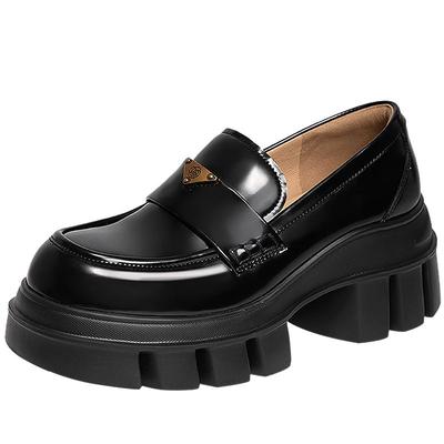 千百度JK厚底乐福鞋女款2025春秋新款增高通勤学院风黑色小皮鞋