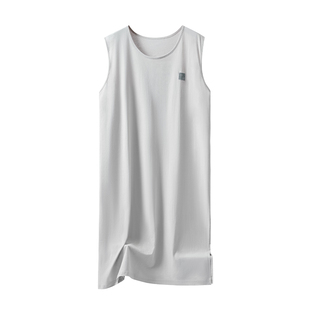 浪莎男士背心睡裙袍夏季纯棉无袖长款连体睡衣大码纯色家居服浴袍