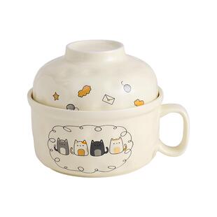 泡面碗带盖碗筷高颜值碗宿舍学生食堂打饭个人专用陶瓷大容量面碗