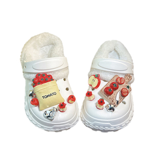 女童加绒洞洞鞋儿童中大童棉拖鞋外穿2025新款室内家居小公主拖鞋