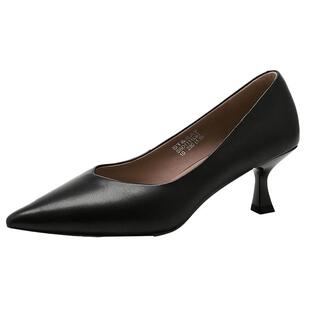 星期六高跟鞋女2025新款秋季羊皮尖头女鞋配裙子好看通勤黑色单鞋