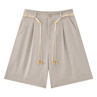 【配同款腰绳】库恩玛维知识分子风短裤女2026年夏新款A字阔腿裤