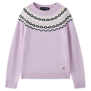 eland kids衣恋童装女童费尔岛提花针织衫2025秋冬季新品含绵羊毛