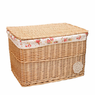 藤编大号收纳盒柳编收纳筐衣服带盖收纳箱零食藤筐篮储物箱整理箱