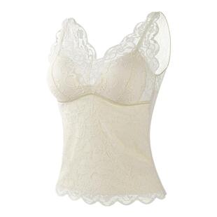 芬腾带胸垫加绒保暖背心女款秋冬法式蕾丝贴身打底胸罩一体式内衣