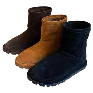 欧洲站真皮防滑雪地靴女2025冬新款加绒保暖棉靴皮毛一体短筒女靴