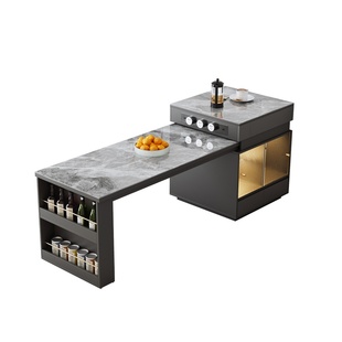 轻奢岩板岛台餐桌一体可伸缩多功能家用小户型现代厨房吧台桌饭桌