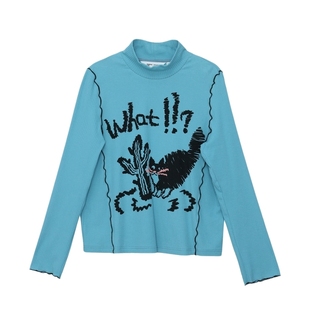 MOVEUP幻走2025秋季新款.FUN系列半高领印花打密边短款长袖T恤女