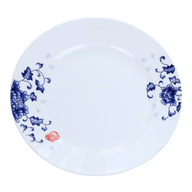青花瓷餐具碗盘碟中式景德镇骨瓷家用米饭碗高脚菜盘汤盘吐骨头碟