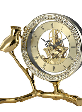 美式小鸟台座钟表欧式奢华客厅时钟静音书房卧室桌面装饰品铜摆件