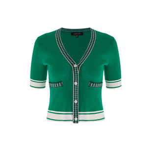 MARYLING玛俪琳夏季仙人掌绿V领短袖通勤针织开衫A1CCW08860