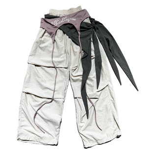 辣妹酷飒爵士跳舞套装性感jazz上衣绑带伞兵裤女速干工装运动裤子