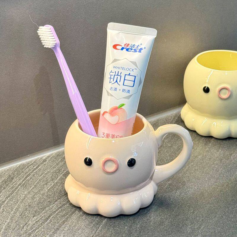 章鱼造型陶瓷漱口杯家用高颜值情侣洗漱杯儿童卫生间刷牙小牙缸