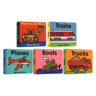 Byron Barton 拜伦巴顿 小车迷系列 交通工具 英文绘本原版 Trucks Trains Planes Boats Machines 卡车火车汽车飞机轮船纸板书