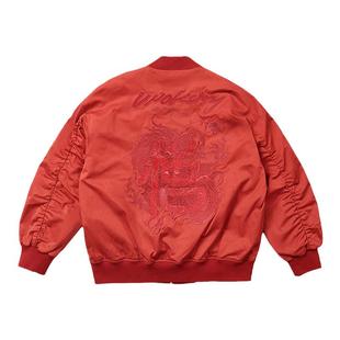 WOOKONG悟空赤龙刺绣棒球服春秋季男女休闲潮流夹克宽松红色外套