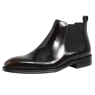 英伦方头真皮鞋高帮西装正装男士皮靴商务短靴手工切尔西靴男亮面