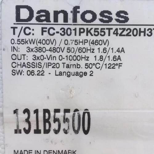 议价Danfoss丹佛斯变频器FC-301PK55T4Z20H3T 131B5500 0.55KW 40
