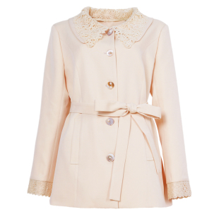 辣妈起义大码女装2026春季风衣手长款外套胖MM气质蕾丝领宽松外搭