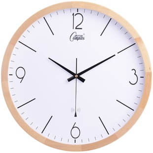 康巴丝北欧系木壳电波钟三代智能电波钟挂钟客厅卧室时钟静音钟表