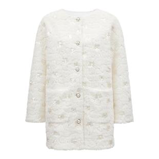 Vero Moda外套女2025春季新款重工绣珠片毛绒外套优雅32511L002