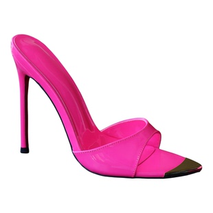 恨天高凉拖鞋玫红色漆皮一字拖鞋细跟超高跟13厘米气质时尚大码CD