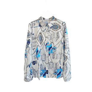 一帆风顺高级老钱风撞色重磅定位印花绸缎衬衫女长袖2026轻奢上衣