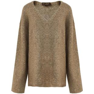 COCOBELLA气质V领细闪亮片毛衣2025新款慵懒风毛针织衫MZ3239