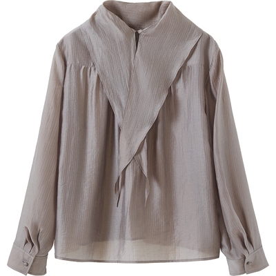 播商场同款飘带垂感衬衫女25早秋新品宽松通勤衬衣BDS3HD3286