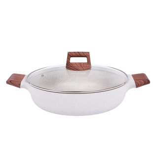 麦饭石欧式双耳清汤火锅锅家用多功能火锅盆不沾电磁炉专用鸳鸯锅