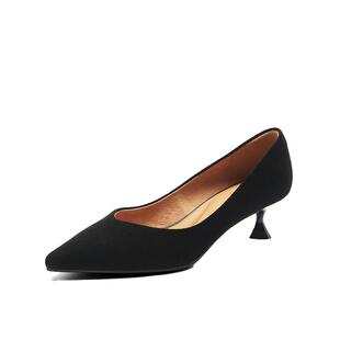 曹斐然同款百田森黑色高跟鞋女气质高级不累脚单鞋羊皮真皮工作鞋