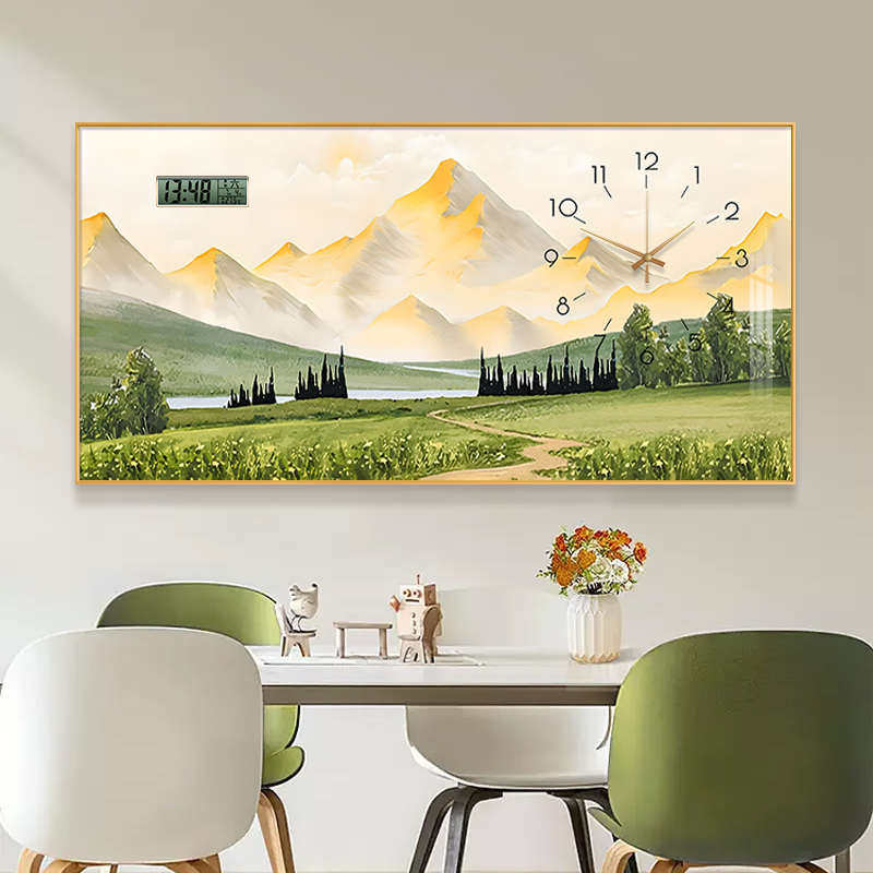 钟表挂钟餐厅装饰画万年历2023新款金山客厅壁画电子钟日历表挂画