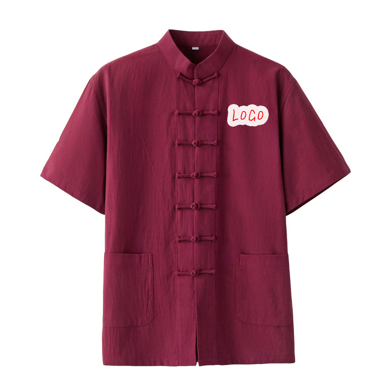 中式工作服定制男款唐装短袖衬衫