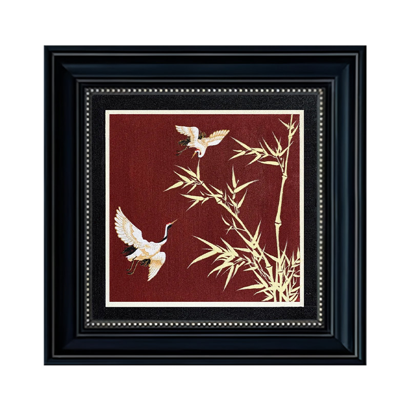 中古风燕子竹子石英砂肌理画DIY