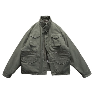 NOFAITH横断竹节棉高密羊羔绒M65立领夹克男复古宽松休闲工装外套