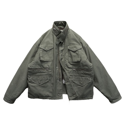 NOFAITH横断竹节棉高密羊羔绒M65立领夹克男复古宽松休闲工装外套