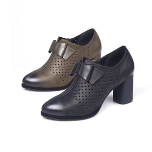 37-38头层牛皮Aerosoles爱柔仕短靴铆钉侧拉链低跟方根休闲显腿瘦