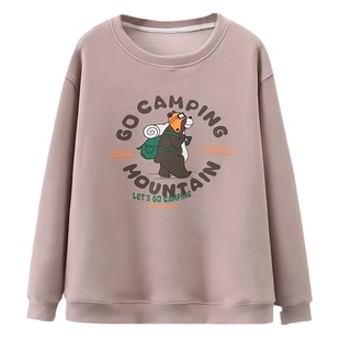 特大码200斤慵懒风印花圆领卫衣女秋冬胖mm宽松显瘦德绒套头上衣