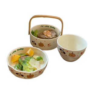 奶油风可爱碗盘套装家用高颜值餐具创意ins卡通米饭碗酸奶碗面碗