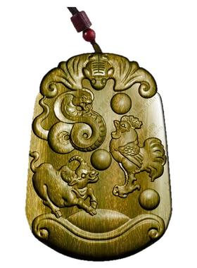 绿檀木蛇鸡牛三合局吊坠挂件巳酉丑三合局挂木雕佩戴柏林禅寺枣木