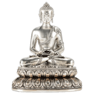 欧斯特《阿弥陀佛铜像摆件》家居客厅铜镀银雕花双层底座三世佛