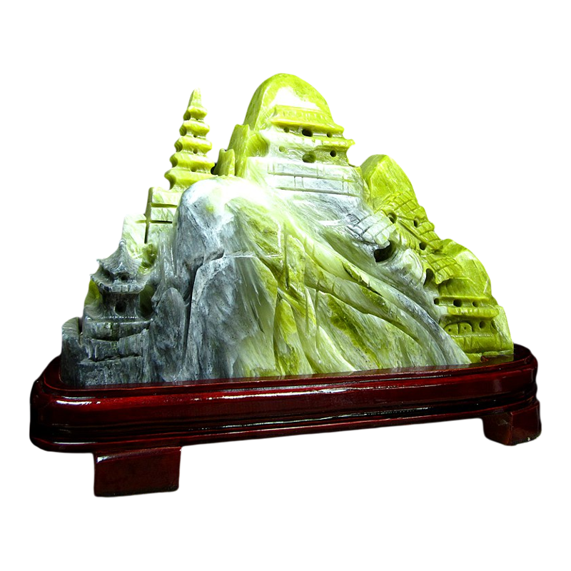 天然蓝田玉整体雕刻靠山摆件