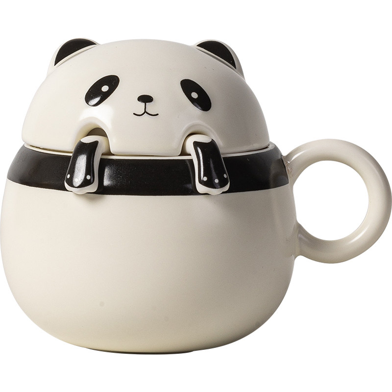 熊猫马克杯带盖过滤泡茶杯列定制