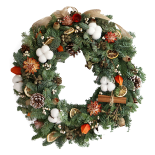 北美圣诞花环诺贝松真树藤条门面挂饰圣诞平安夜家居装饰双面有松