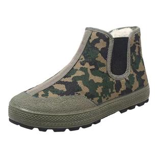 户外加绒加厚解放鞋一脚蹬保暖棉鞋男耐磨帆布鞋抗寒冬季高帮防风